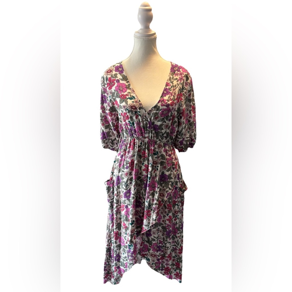 Sunday Mi Amor ANTHROPOLOGIE High-Low S Floral Faux Wrap Dress Boho Cottagecore